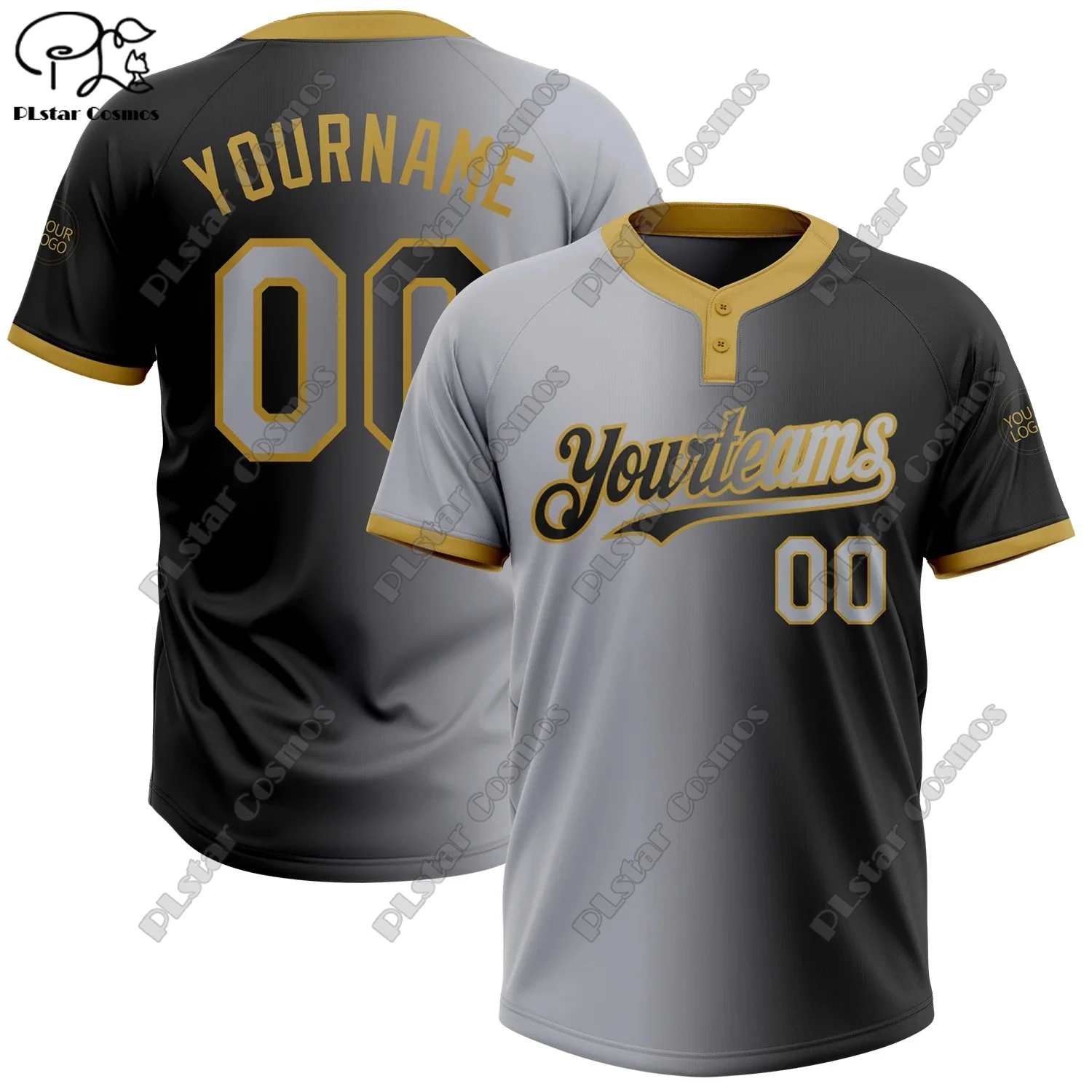 PLstar Cosmos new custom name half half gradient double button unisex new softball jersey custom tops B-7