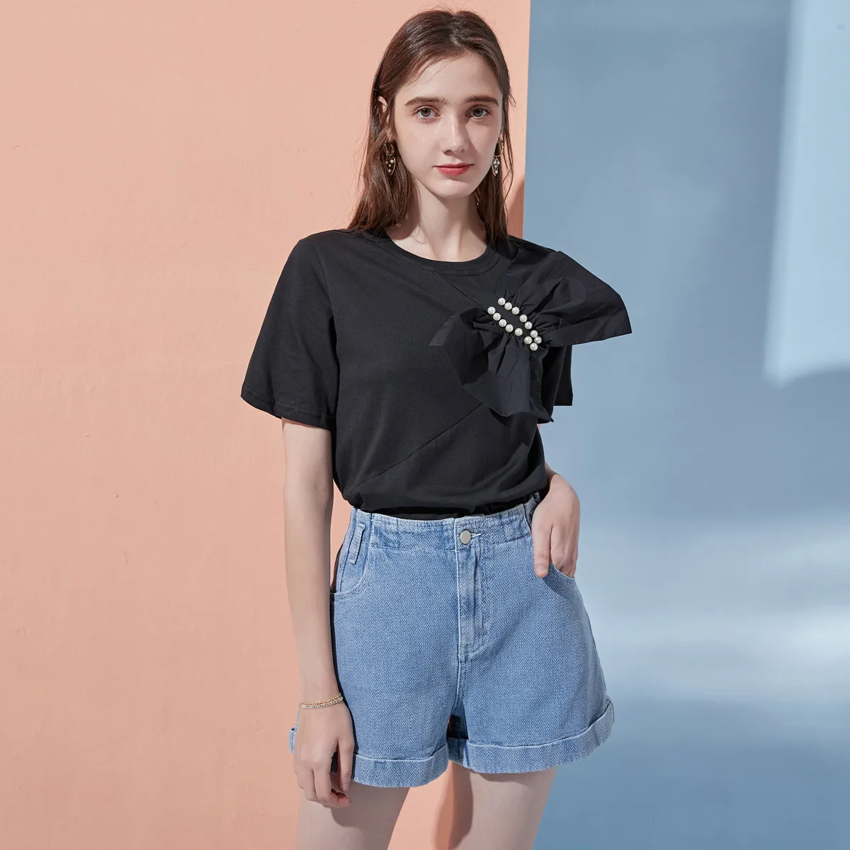 

Весенне-летние женские джинсовые шорты с высокой талией, тонкие, с эффектом потертости, свободного кроя, широкие, А-силуэт, прямые брюки