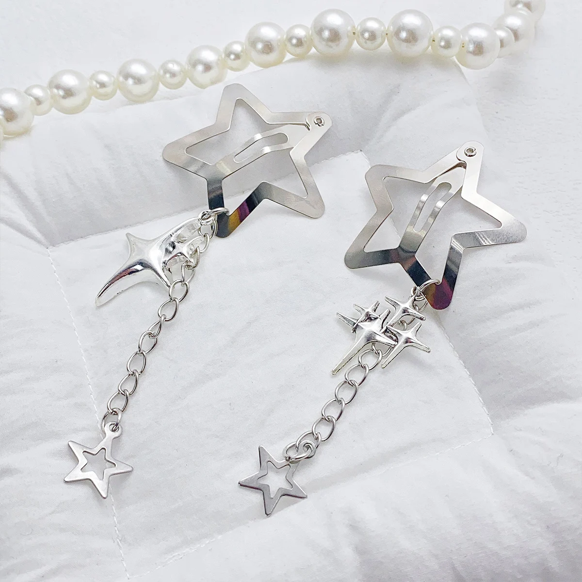 Stern-Haarspangen, niedliche Y2K-Damen-Accessoires, langlebiges Metall, glitzernde Snap-Clips, Haarspangen, Stern-Pony-Clips, seitliche Clips – Detail 4