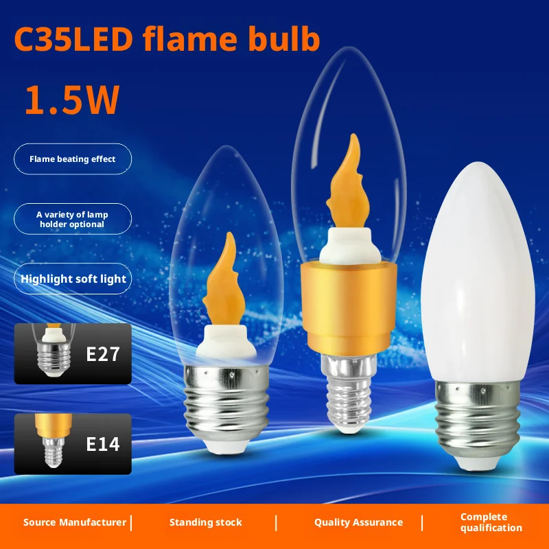 

E27 светодиодная лампа-свеча с мерцающим пламенем AC85-265V Эдисона, эмуляция огня, винтажное 3 Вт, хвостовое ретро-декор, энергосберегающая лампа