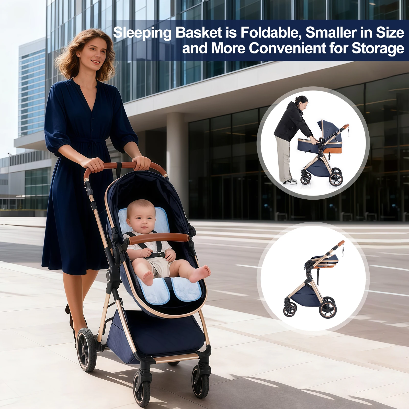 Luxus-Kinderwagen 3-in-1 Tragbarer Baby-Kinderwagen Klappbarer Kinderwagen mit hoher Sitzposition für Neugeborene Verstellbarer Griff für Reisen – Detail 3