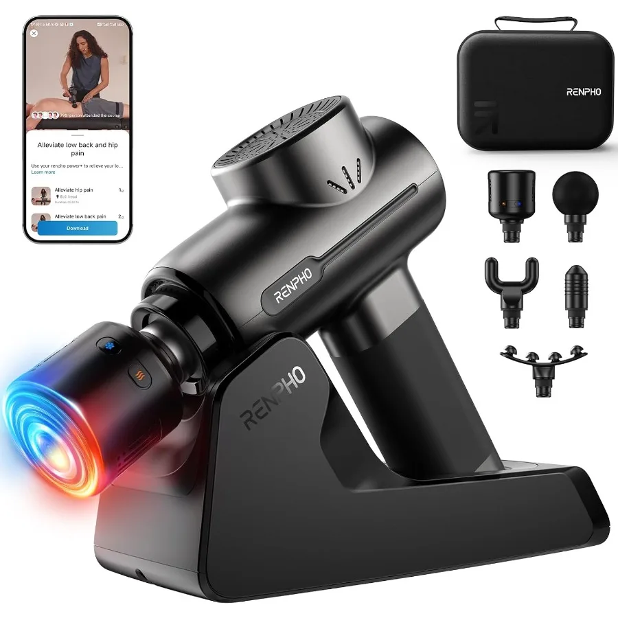 

Portable Percussion Muscle Massager with Heat and Cold Therapy for Deep Tissue Relief Compact Design with Charging Stand Ideal