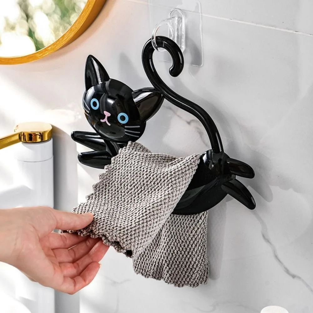 Portable Door Back Cat Shaped Towel Bar Wall Mounted Cute Towel Rack Cartoon No Punching Towel Holder