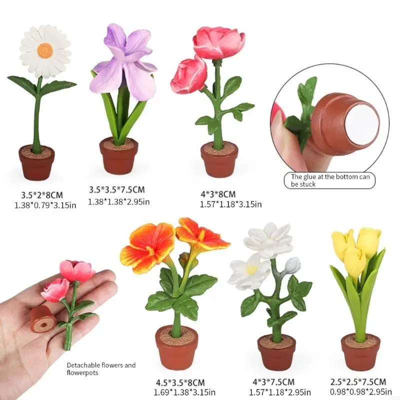 6 個セットプラスチック鉢植えフラワーモデル置物子供の創造性ドールハウスの装飾と家族の絆活動楽しい A2UB