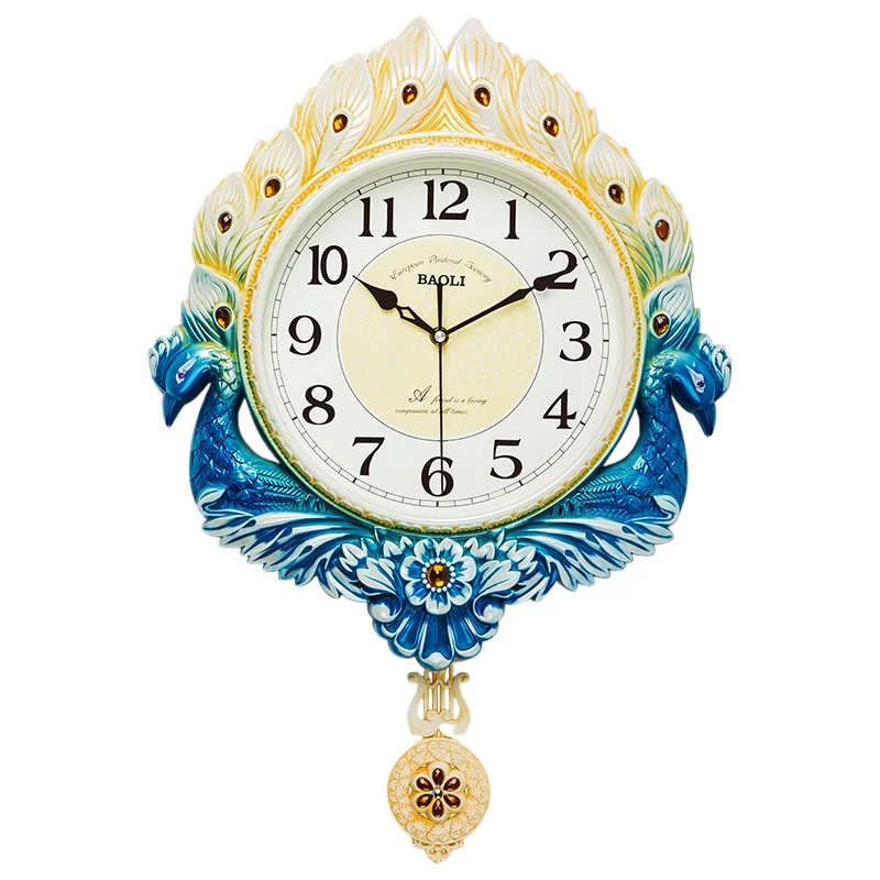 

20-дюймовые ретро-настенные часы с маятником, простые настенные часы для гостиной, бесшумные кварцевые часы с изображением павлина для спальни