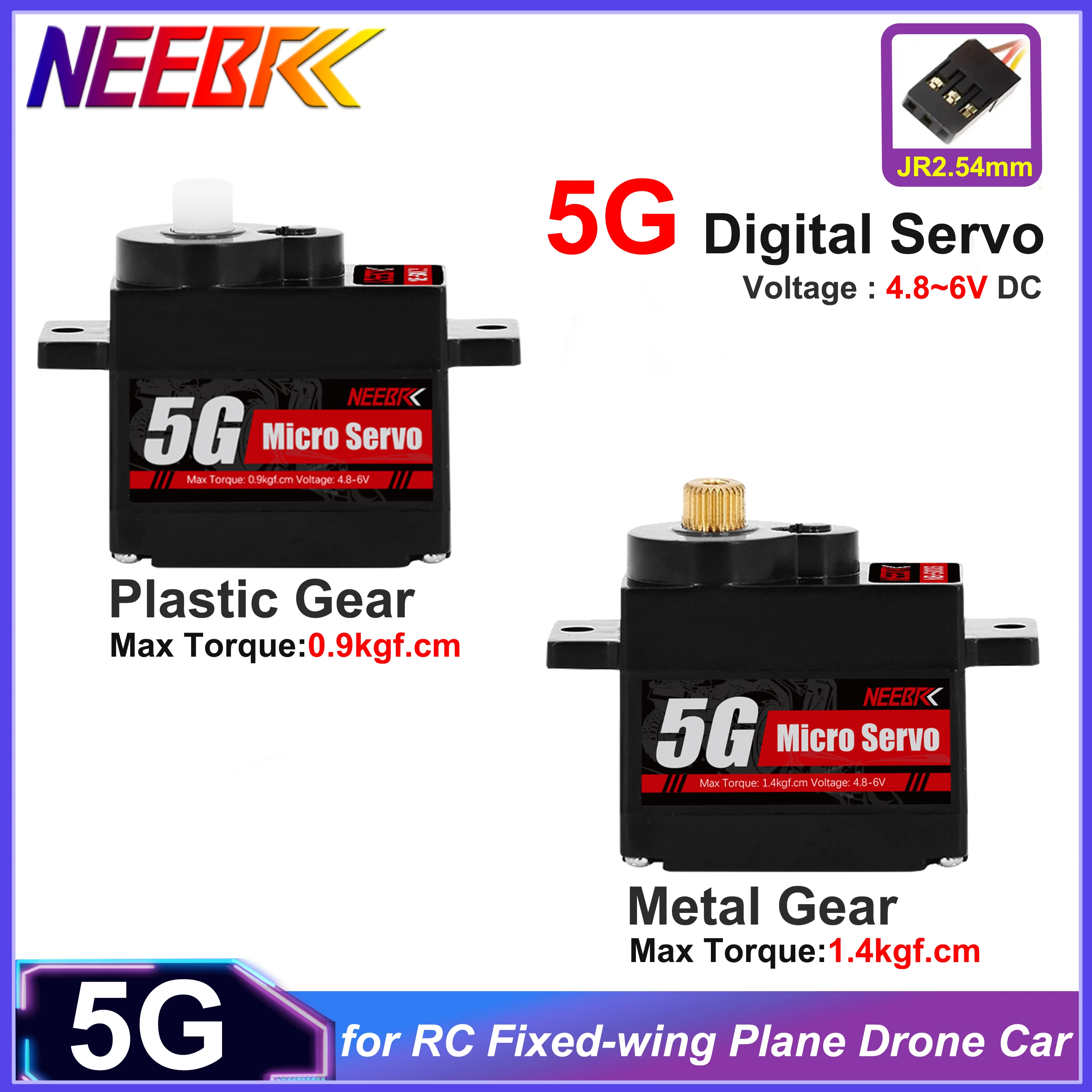 NEEBRC 5G Micro Digital Servo Metal/Plastic Gear JR2.54 for RC Fixed-wing Glider Plane Mini Q Robot Car Fcx24m WLtoys K969 K999