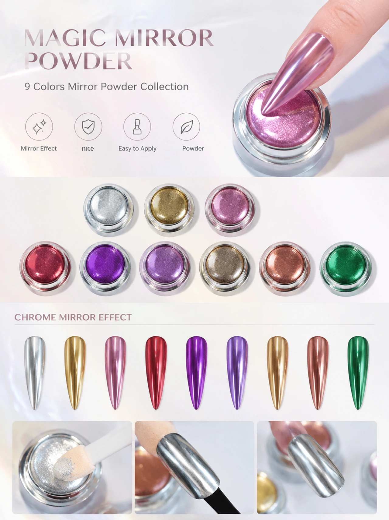 9-piece versatile dopamine magic mirror powder set, perfect for DIY nail art and artistic nail designs, suitable for nail techni