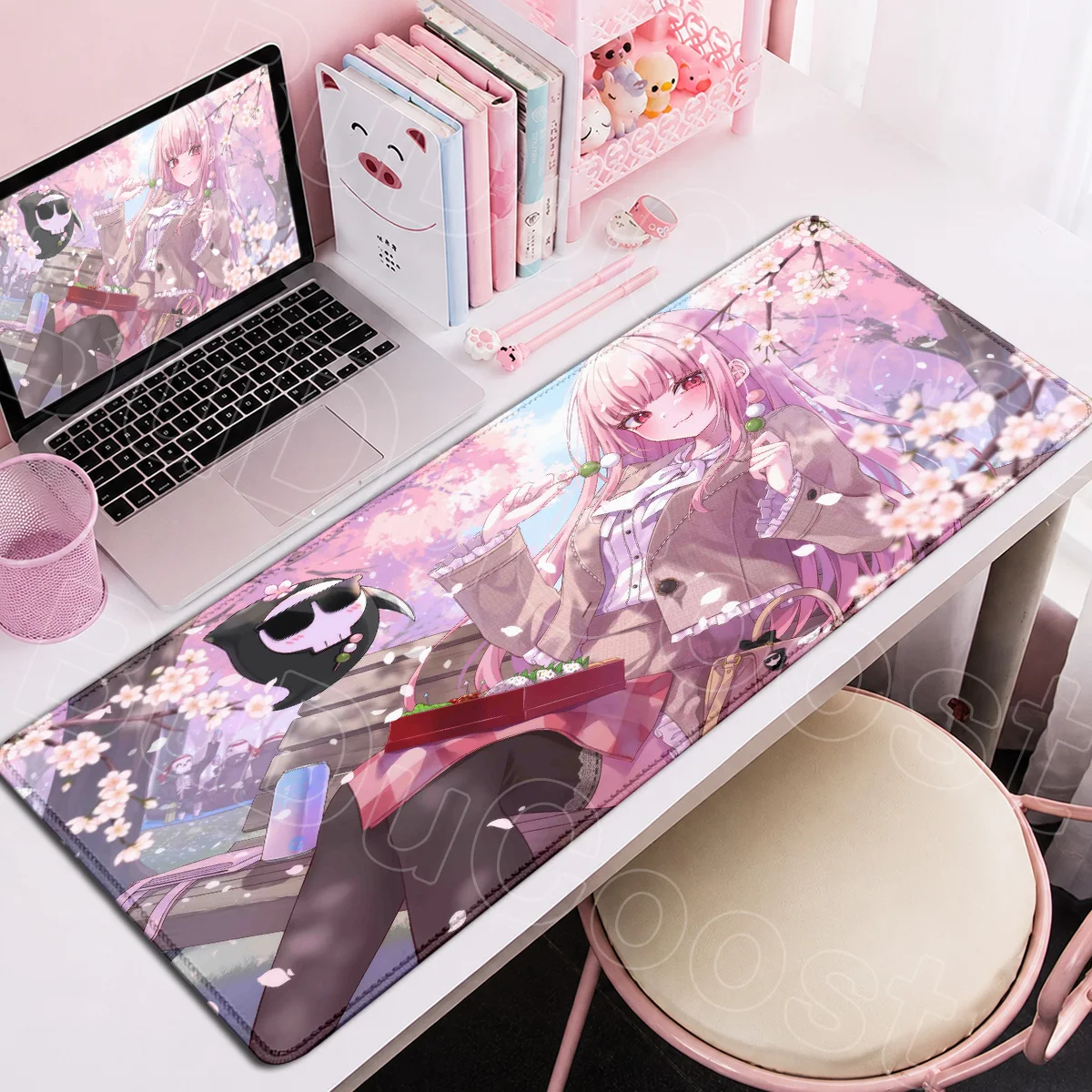 Großes Büro-Gaming-Mauspad aus Gummi, Anime, rutschfeste Gummiunterseite, Laptop-Tastaturmatte, Hololive Kawaii Mori Calliope, Desktop-Teppich – Detail 1