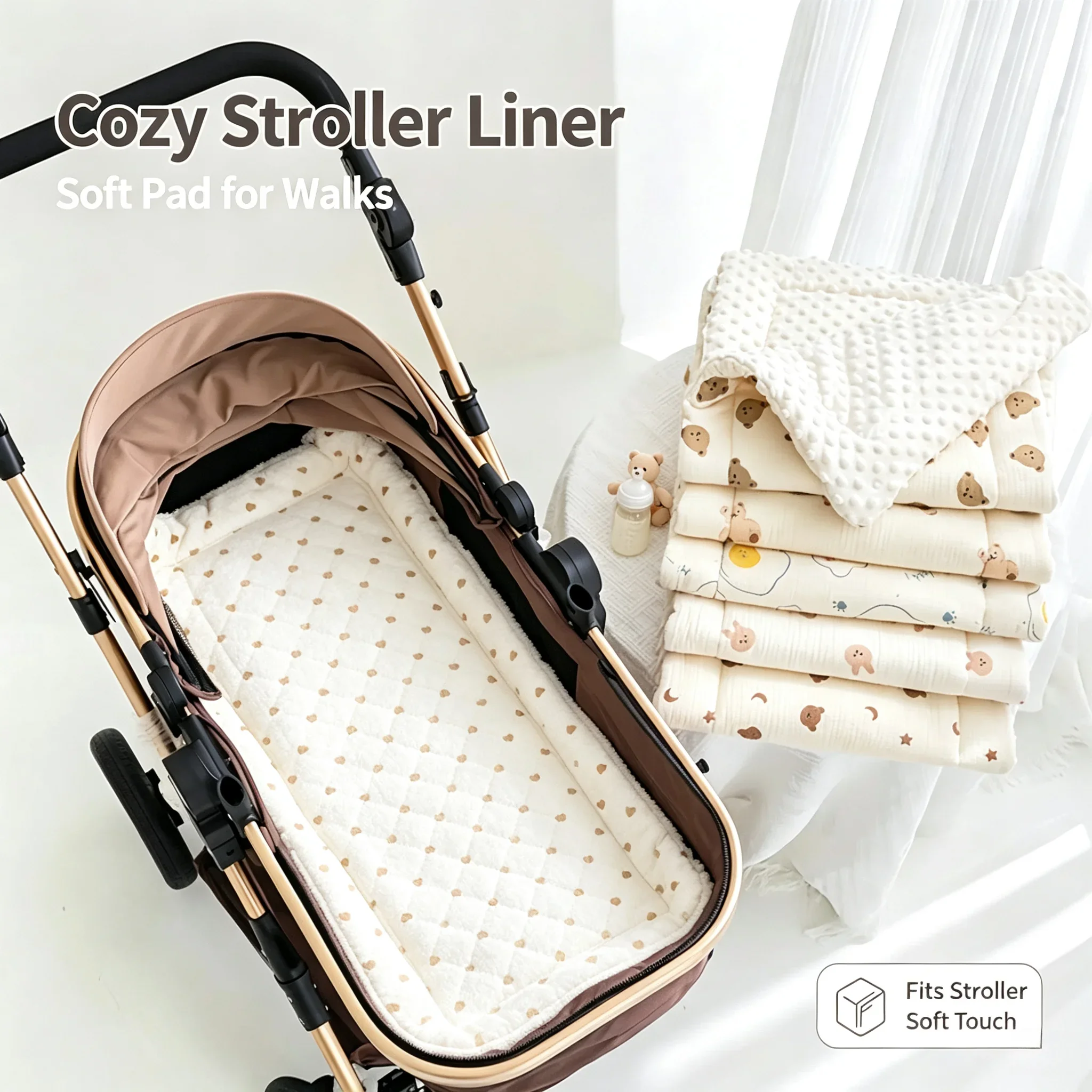 Four Seasons Baby Stroller Mat Pad Soft Breathable Pure Cotton Universal Bed Mattres for Prams Cribs Travel Nursery Stroller Mat