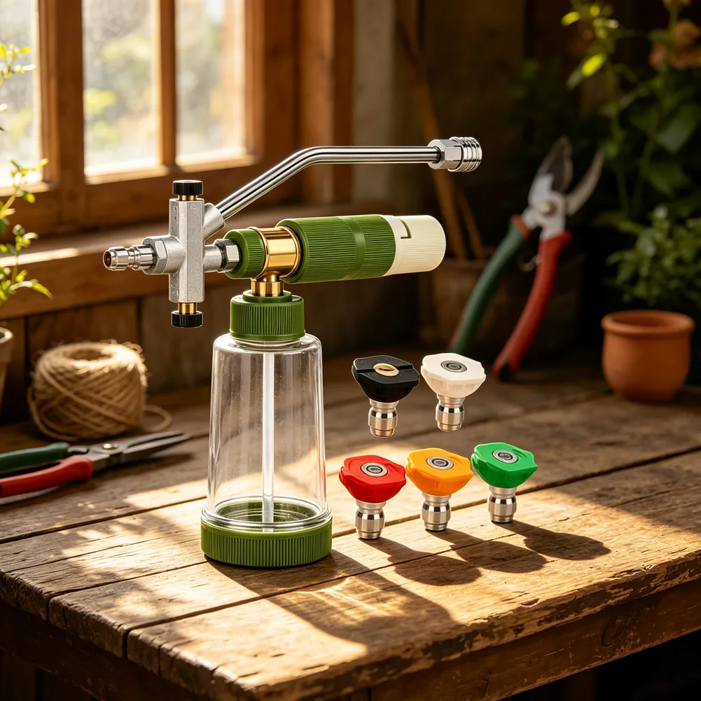 Adjustable Foam Sprayer for Pressure Washers with Matcha Green Body Quick Connect Dual Valve and 5 Nozzle Angles