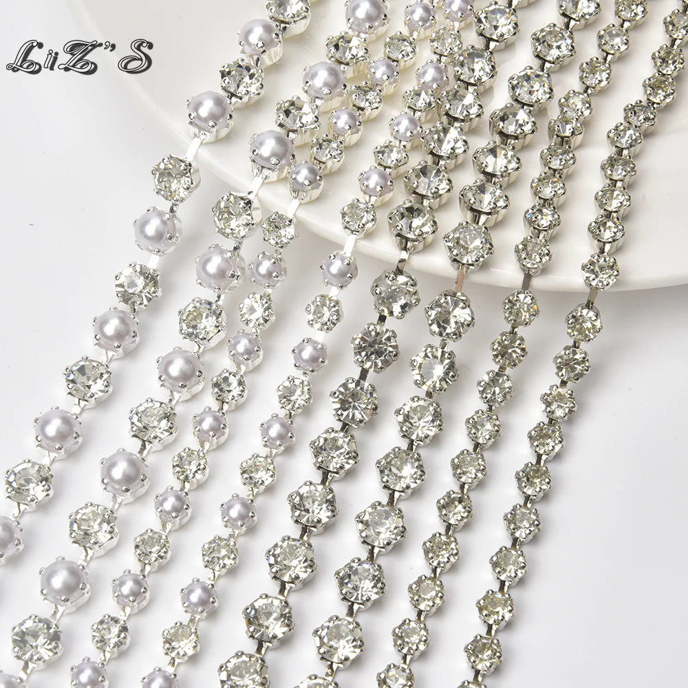 Added Pearls Crystal Rhinestone Chain Metal Plated White K Thickening Base Chain Necklace Diy Wedding Dress Jewelry Accessories