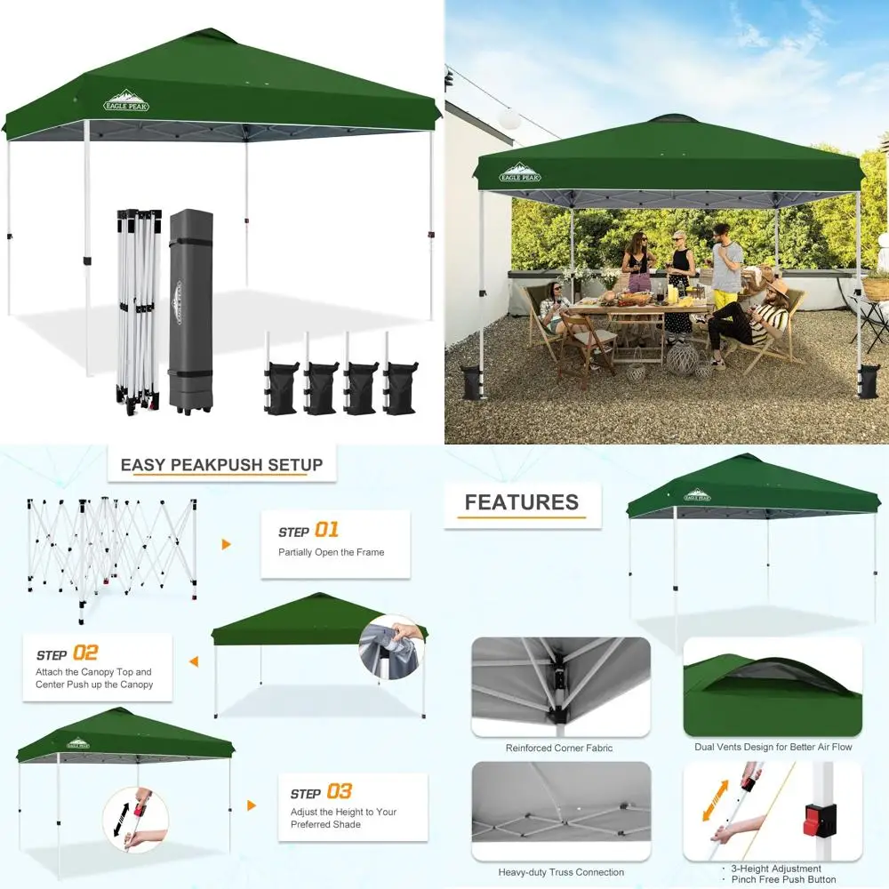 

Pop Up Canopy Tent with Wheeled Bag, 8 Stakes, 4 Ropes, 4 Weight Bags, Easy Setup, 12x12 ft, 144sq ft Outdoor Shelter