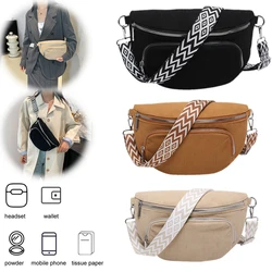 Corduroy Chest Bag Fashion Fanny Pack Wide Guitar Strap Casual Waist Bag Multi-pockets Hobo Sling Bag Outdoor Travel Bag