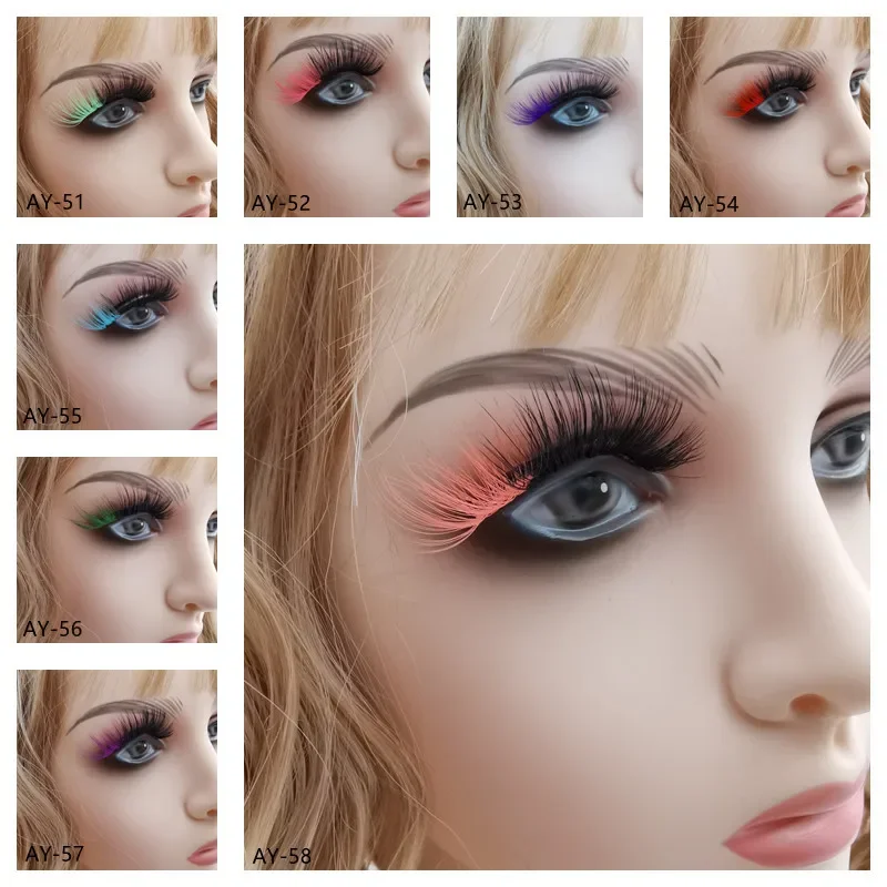 3D Faux Mink Ombre Colored Eyelashes for Doll Artificial Rainbow Color Lashes Bulk False Cilia for Cosplay Makeup
