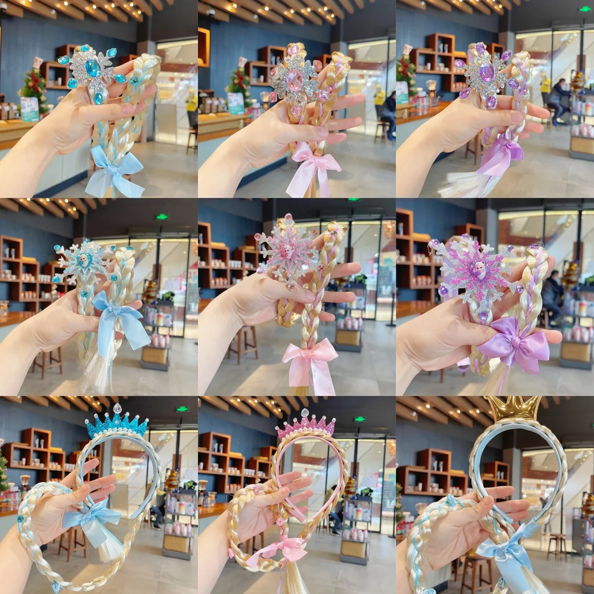 Diadema con Corona de Princesa Elsa de Frozen, Peluca con Trenza y Lazo para Niña, Accesorios para el Cabello para Fiestas de Disfraces Infantiles
