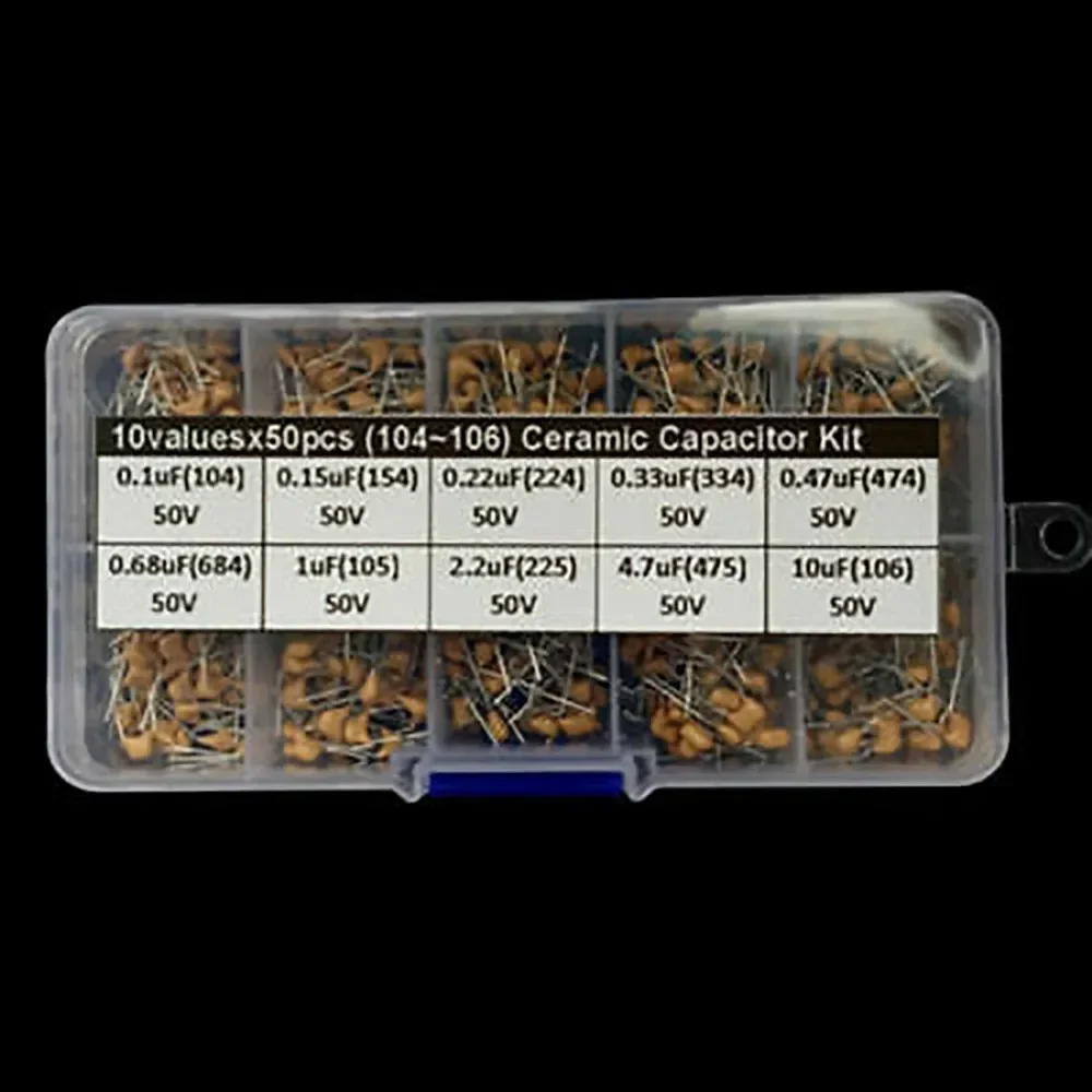 Comprehensive 500pcs 0 1uF~10uF 50V Ceramic Capacitor Kit Assortment Set Wide Range All Inclusive With 10 Values