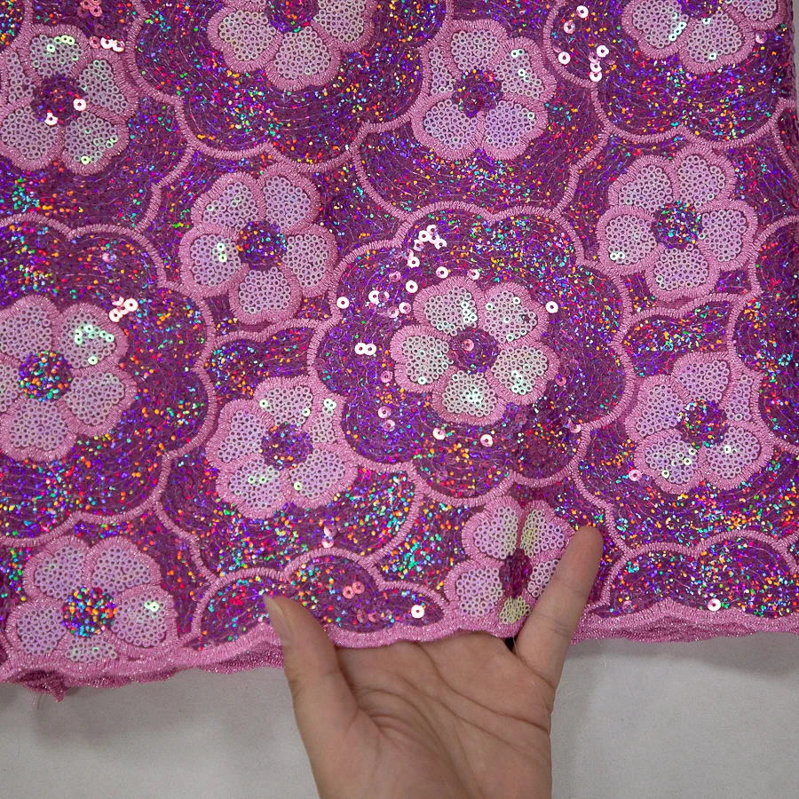 2025 Latest Design African Velvet Lace Fabric Nigerian Sequins Embroidery Lace Fabric High Quality For Wedding Party Dress,5yard