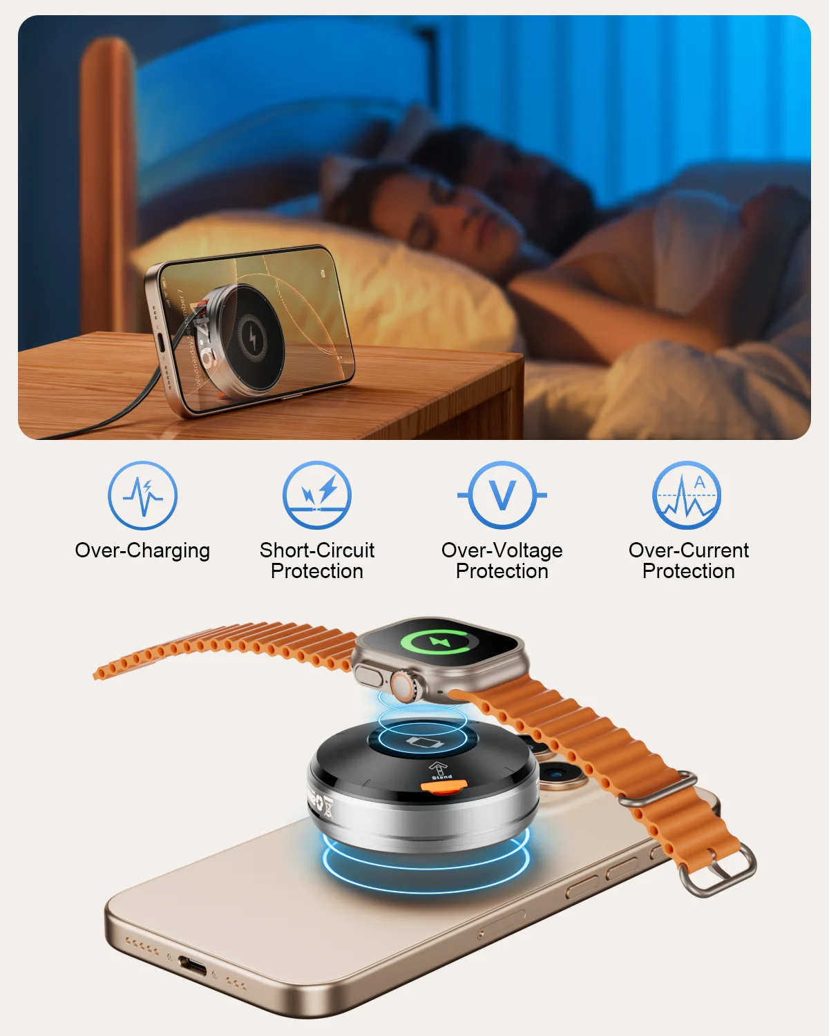 

Многофункциональная портативная магнитная зарядная станция «три в одном» с основанием из цинкового сплава, подходит для офисных столов и путешествий