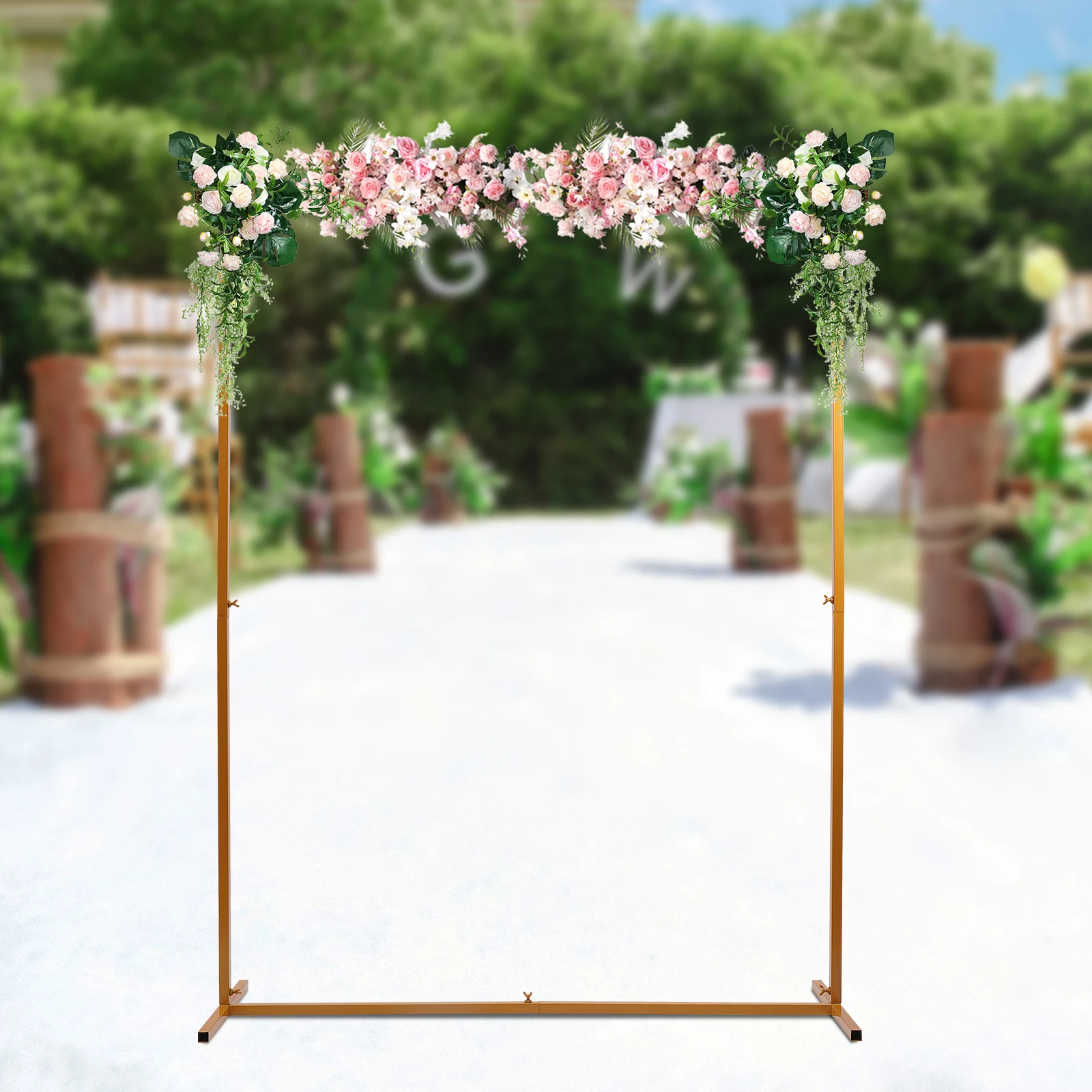 Supporto per arco nuziale 2 * 1,5 M con base in metallo quadrato sfondo da giardino cornice fiore palloncino decorazione rack oro per eventi festa di compleanno