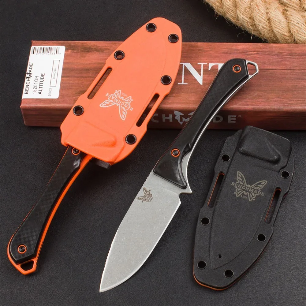 Tactical BM 15201 Altitude Combat Fixed Blade Knife CPM-S90V Orange DLC Drop Point Hunting Boltaron Sheath EDC Tool Gift Knife