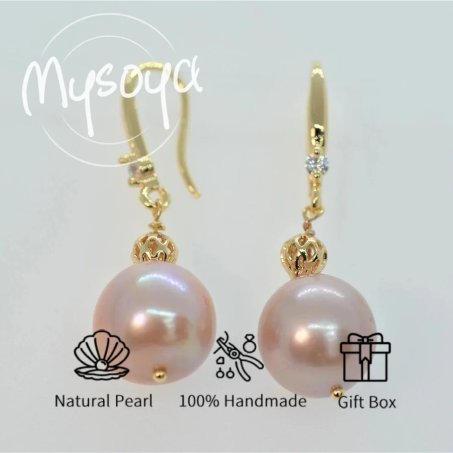 

MYSOYA 12-13 мм натуральный розовый жемчуг Эдисона серьги с подарочной коробкой идеально подходят для дня рождения, свадьбы, рождественского подарка, серьги