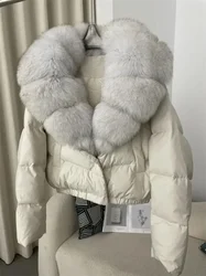 OFTBUY 2024 Big Natural Real Fox Fur Coat Women Autumn Winter Female 90% White Duck Down Jacket Feather Short  Coat Thick Warm