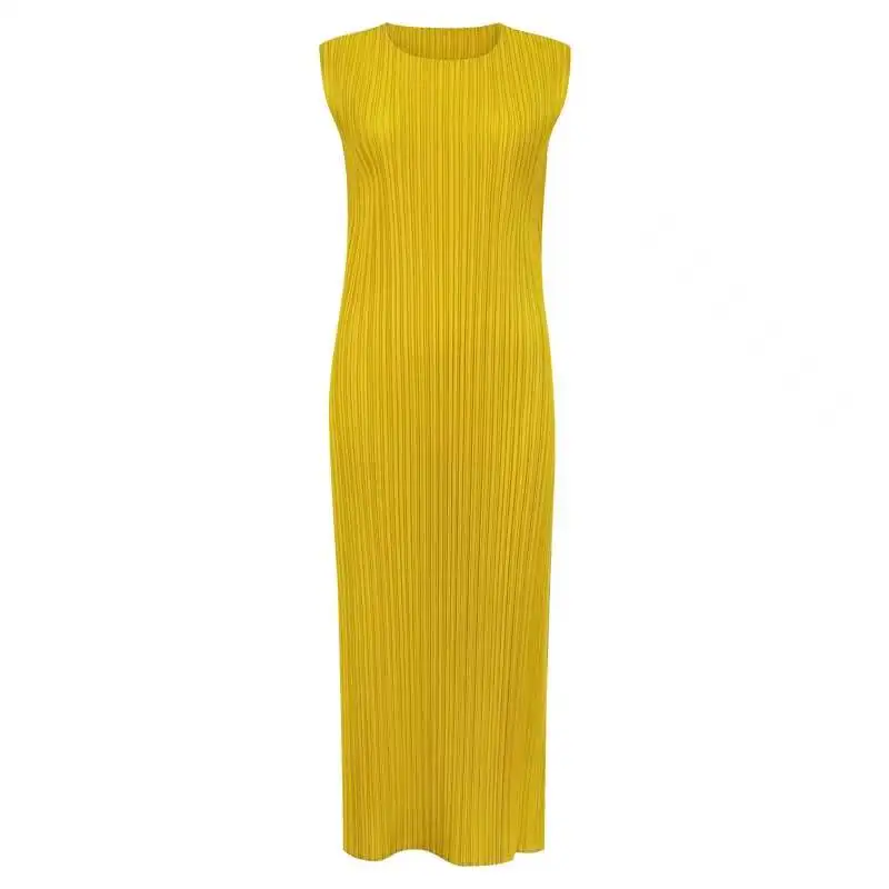 Miyake Pleated Classic Long Dress 2023 Summer New Solid Color High Grade Temperament Tank Top Dress Sleeveless Dress