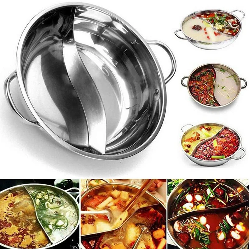 304 Double Flavor Hot Pot Home Induction Stove Gas Stove Multi Purpose Pot Set Stainless Steel Hot Pot Cooking Pot Bathroom Tool