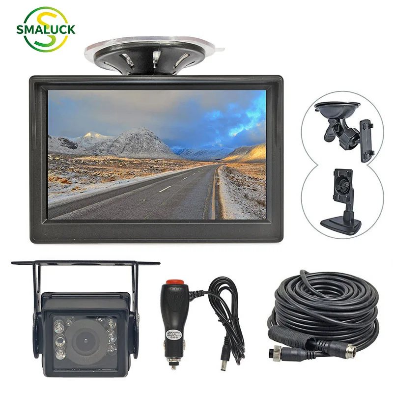 SMALUCK 5inch Reverse Car Monitor HD Waterproof IR Night Vision Backup Bus Truck CCD Rear View Camera Cigarette Lighter