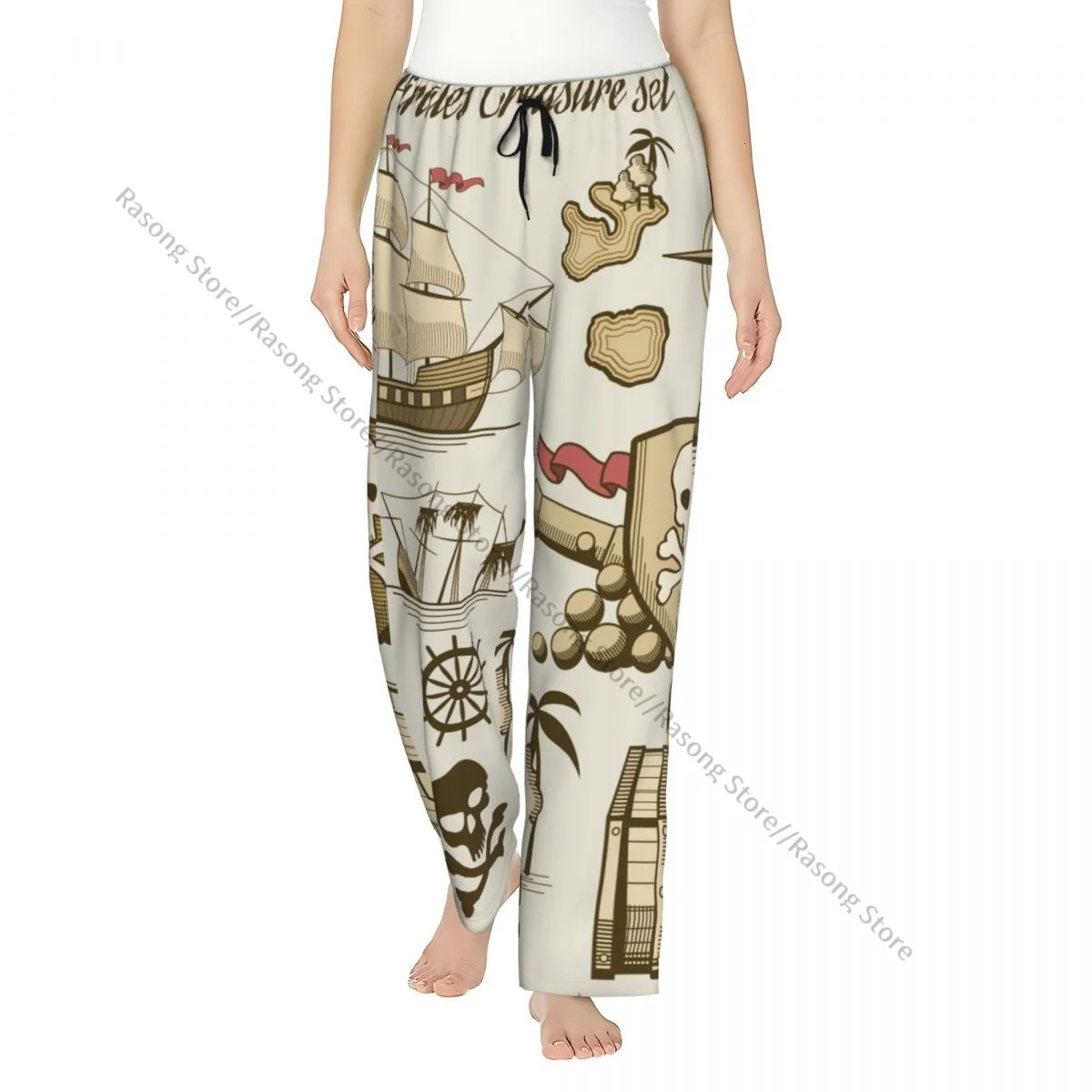 

Cozy Flannel Pajama Pants for Women Pirate Cannon Skull Sea Ship Sleep Bottoms Home Loungewear