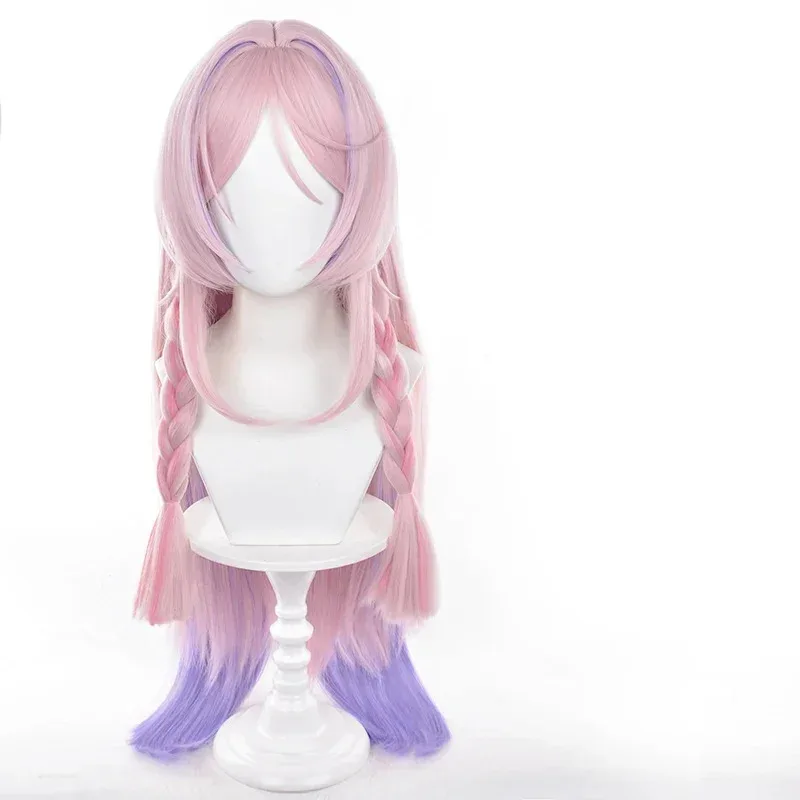 CyCitlali Peruca Cosplay 85 cm de comprimento Cabelo Trançado Rosa Roxo Gradiente Peruca Cosplay Anime Cosplay Resistente ao Calor