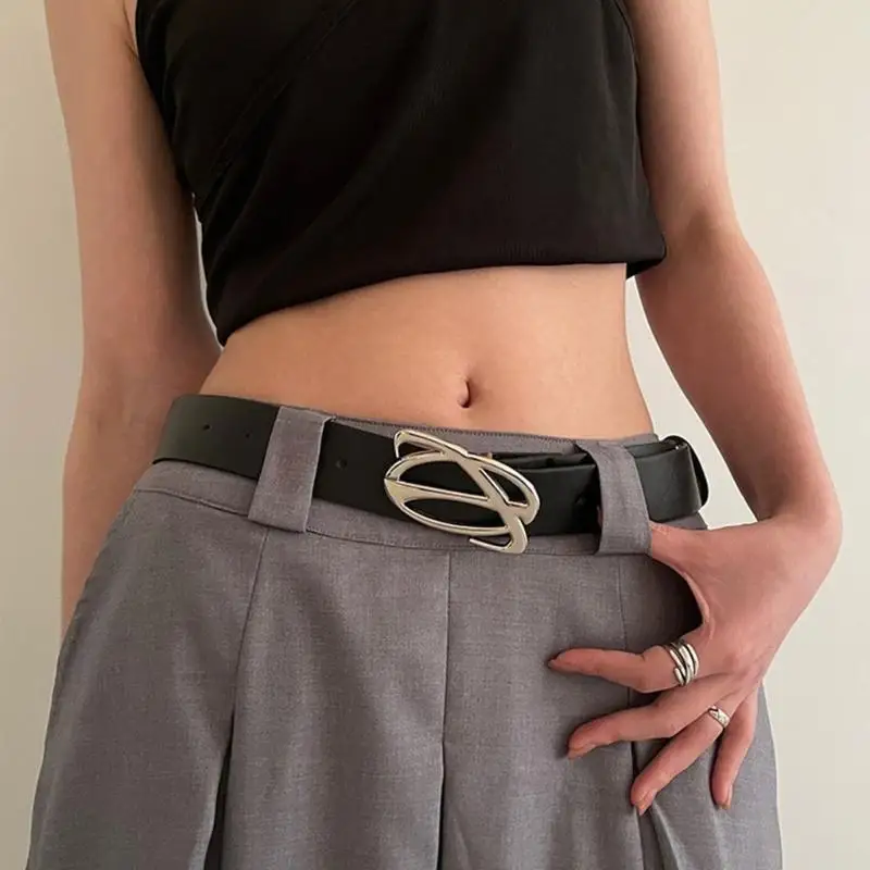 39BD PU-Ledergürtel für Damen, Metall-Dornschnalle, schwarzer Gürtel für Jeans und Hosen – Detail 9