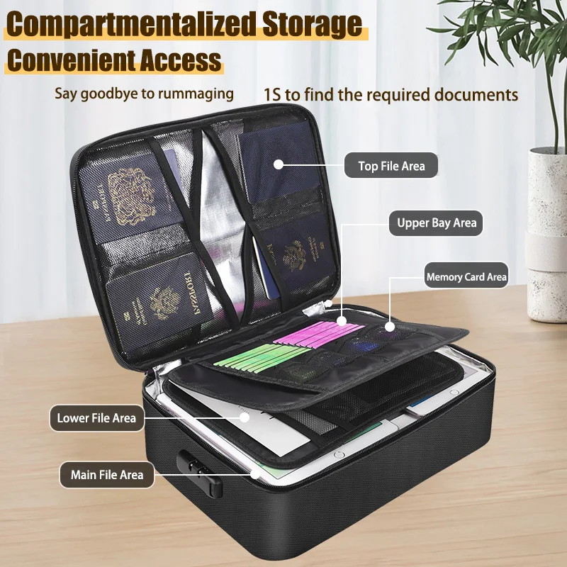 Double Large Capacity Document Organizer Fireproof Waterproof Bag 36*27*10cm Double Zipper Design Document Organizer Bag