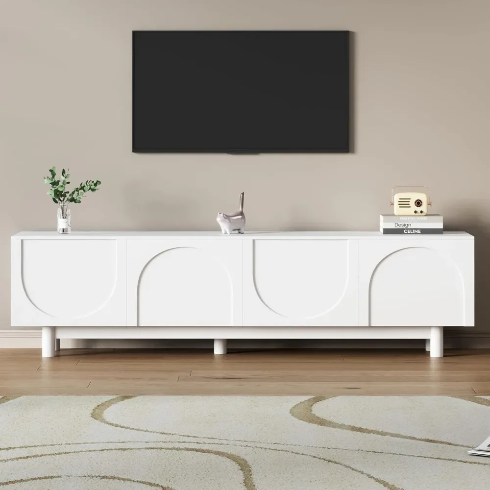 TV Cabinet.Modern TV Stand for 80"+ TV, 70" Wood TV Console with Arched Doors, Arch Entertainment Center with 2 Storage Cabinets image 2