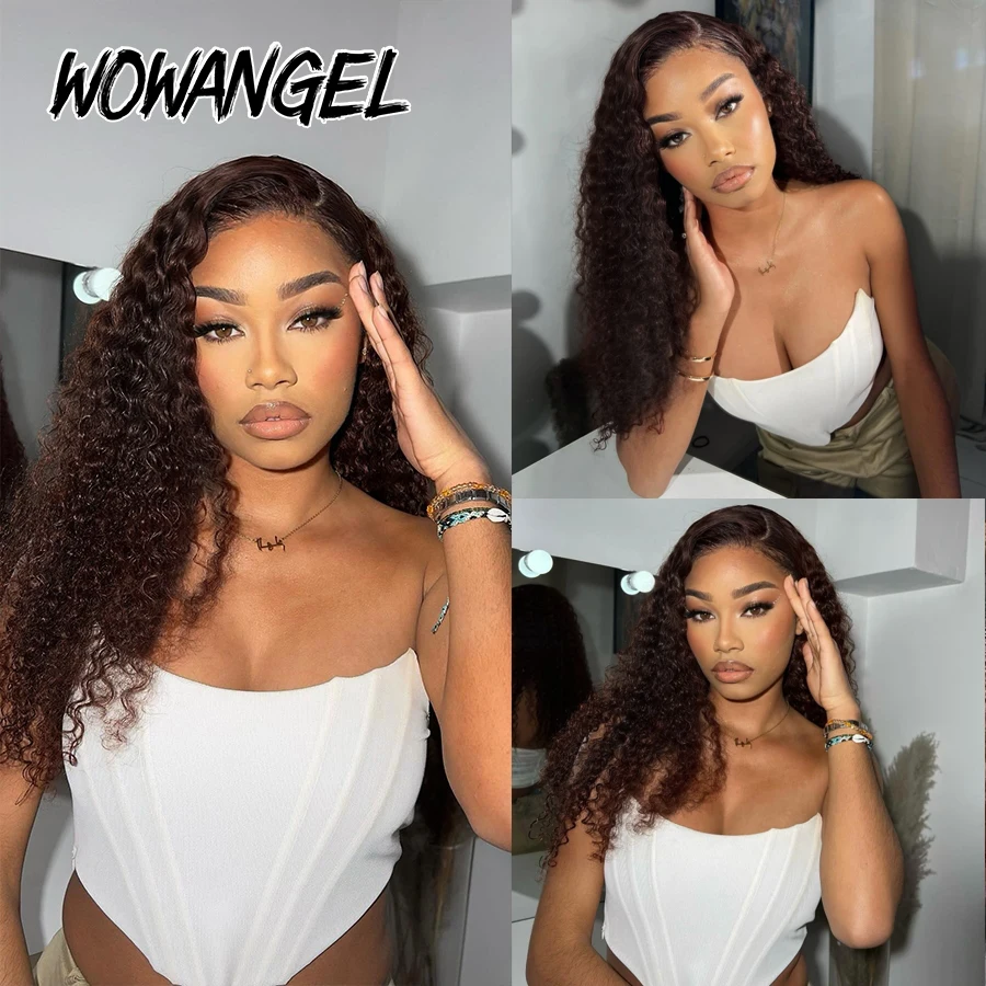 WOWANGEL Burmesische Lockige 5x5 HD Lace Closure Perücken Echthaar Dunkelbraun 2 # 250% Lace Melted Glueless Perücken aus Echthaar, sofort tragbar – Detail 5