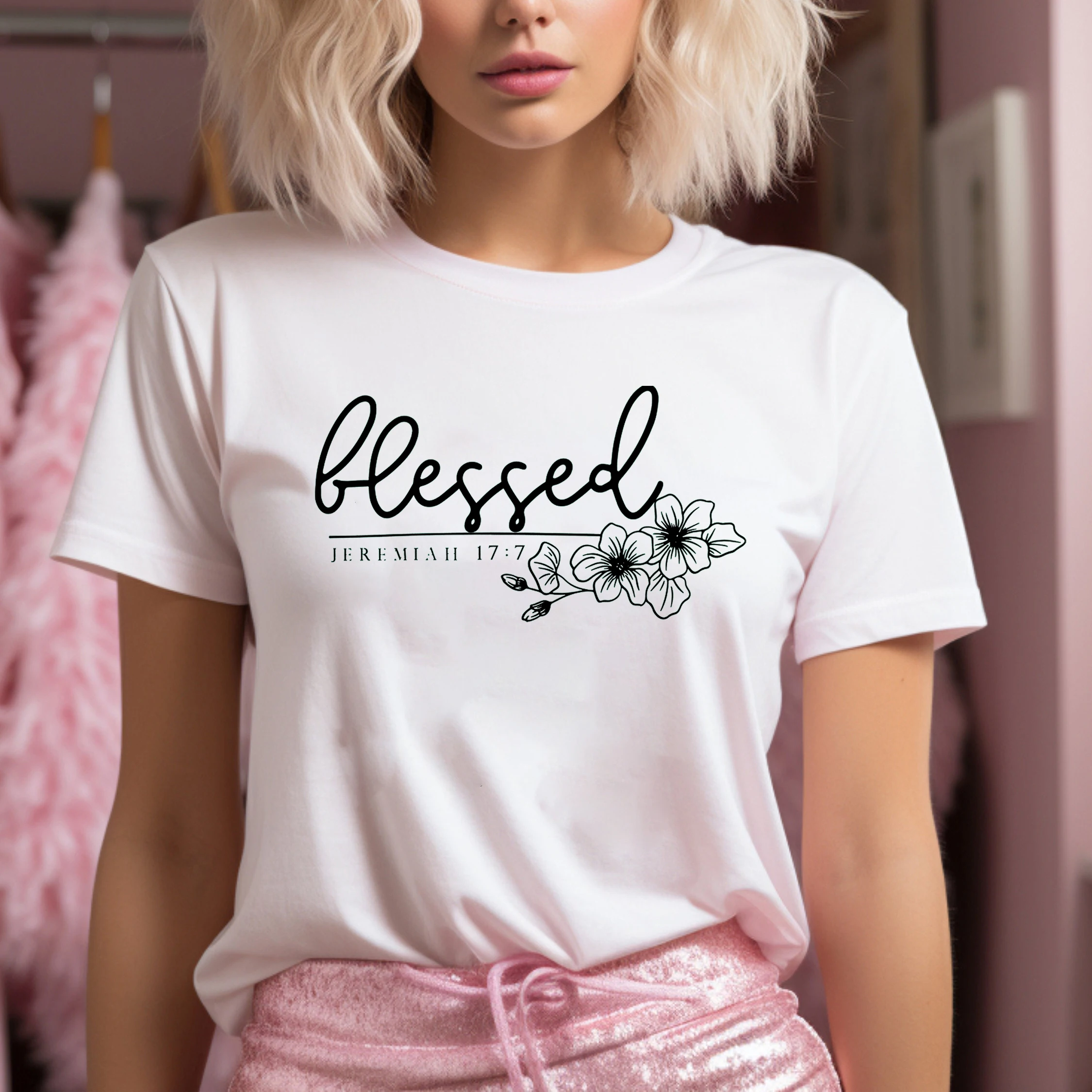 

Blessed Jeremiah 17:7 Slogan Women T-shirt New Hot Sale Fashion Holiday Comfort Women Shirt Trend Summer Casual Girl Tee