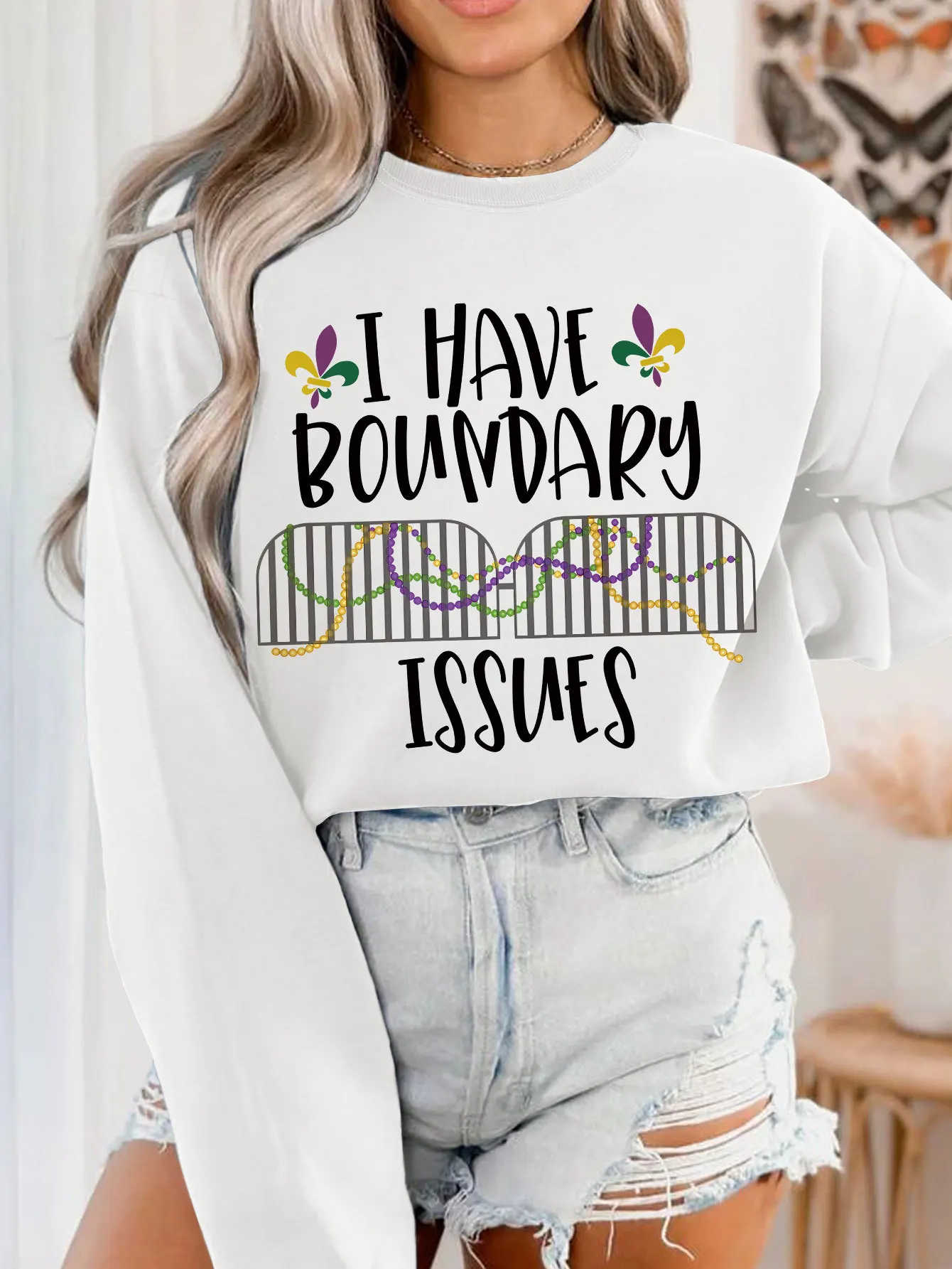 Damskie bluzy 2025 Lato Nadruk: "Mam problemy z granicami" bluzy wkładane przez głowę Hip-Hop Długie rękawy grafika Bluzy Y2k