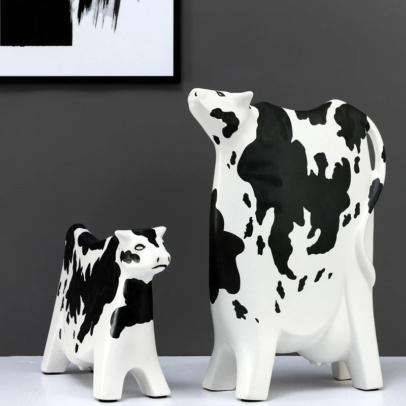 

Abstract Porcelain Milk Cow Sculpture Modern Ceramics Dairy Cattle Statue Sitting Room Art Animal Ornament TV Bench Decor Craft