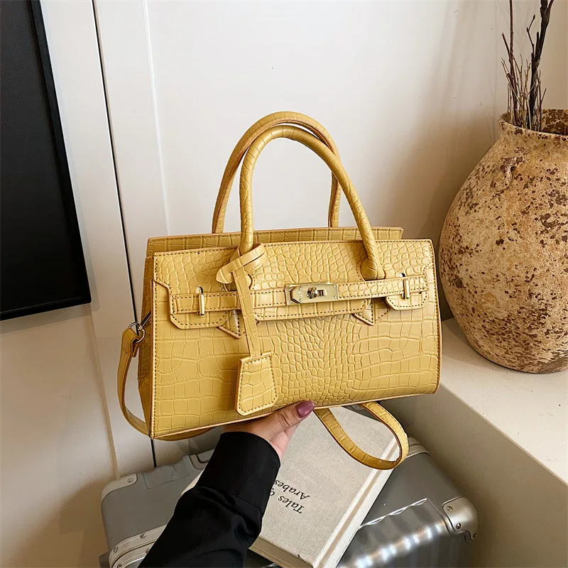 

2025 Crocodile-Embossed Structured Bag - Spacious Crossbody Shoulder Tote with Top Handle Casual Minimalist Chic Purse for Women
