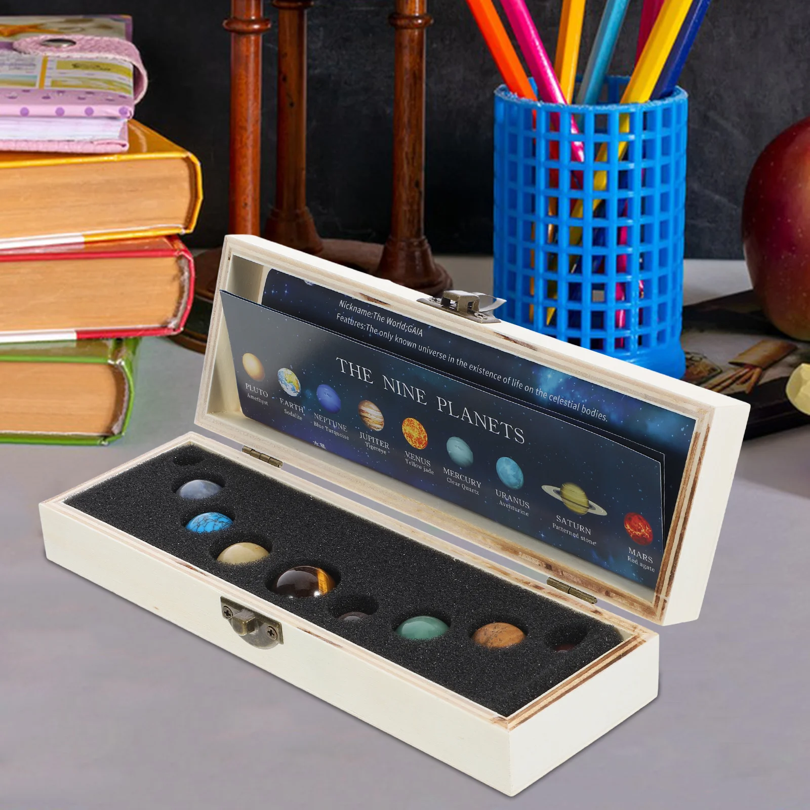 

1 set 1 Set Nine Planets Ornament Natural Gemstone Solar System Planet Desktop Decor For Home Office Collection Educational Tool