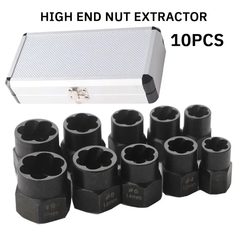 10PCS Nut Extractor Remove The Hexagonal Screw Tool Sleeve Damaged Nut and Bolt Extractor Bolt and Nut Wire Breakage Extractor