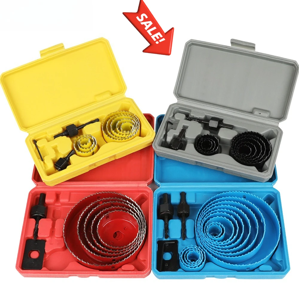 

16 шт./1 компл., столярные инструменты по дереву, набор сверл из МДФ, набор кольцевых пил 19-127 мм для гипсокартона, сверла по металлу, лезвия для инструментов из ПВХ, резка