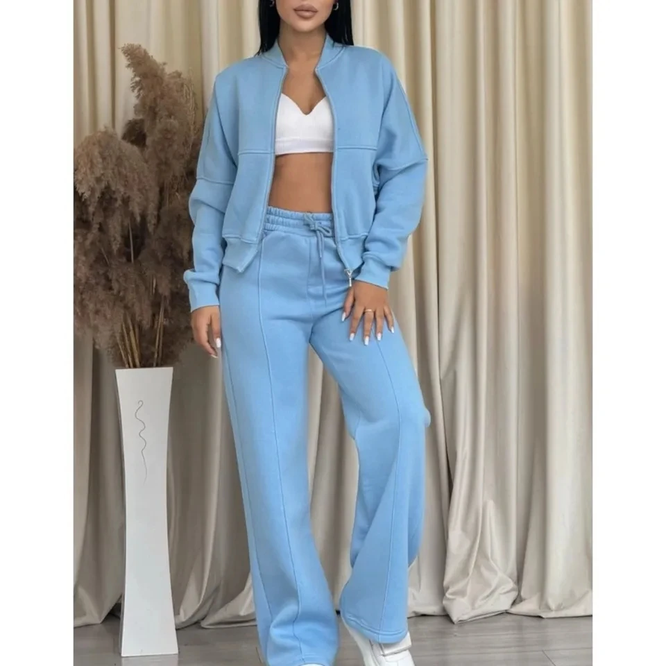 

Casual Zipper Cardigan Hoodie Women's Long Pants 2-piece Set Autumn Winter Retro Loose Sporty Long Pants Pocket Female Set 2025