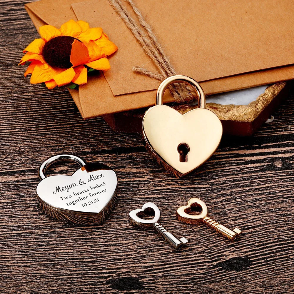 Customized Heart Love Lock with Key Personalised Intials Padlock Key and Lock Fashion Jewelry Wedding Engagement Couple Gifts