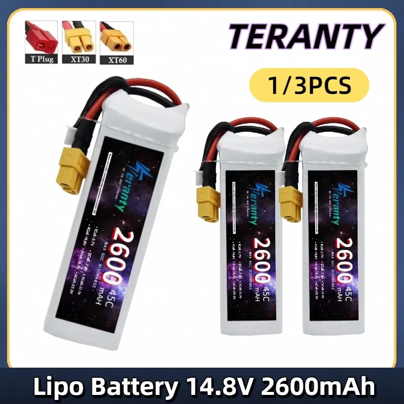 

1/3PCS 4S 45C 2600mAh 14.8V Lipo Battery for RC Helicopter Drone Aircraft Racing with XT30/XT60/Deans T Plug FPV Compatible