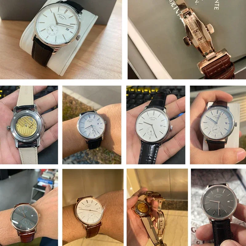 BORMAN 高級メンズ自動機械式時計ローズゴールドケースサブダイヤルスポーツ腕時計本革高品質紳士時計