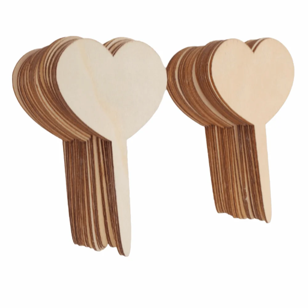 100PCS Heart Wooden Plant Labels 4.72 X 1.77 in Lightweight Plant Identification Tags Write on 2.5 Mm Thick