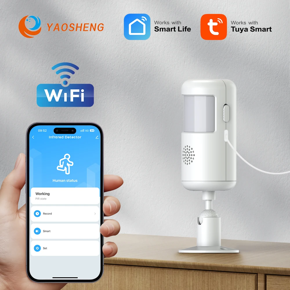 

433MHz Infrared Detection PIR Motion Sensor Alarm Dual‑Mode Rechargeable/Battery‑Powered, Built‑In Speaker AlarmTuya App Enabled