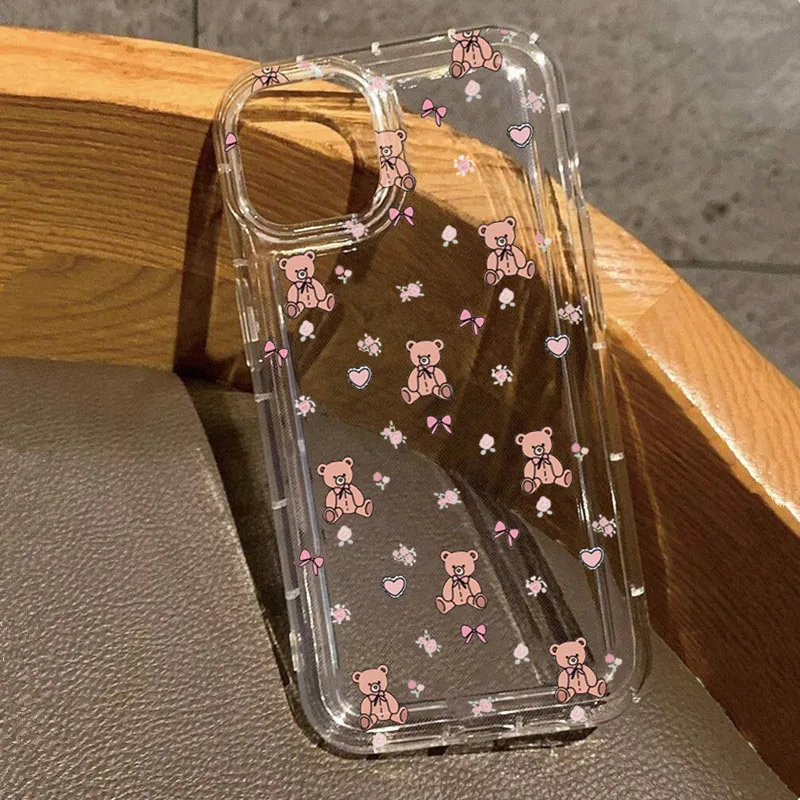 

Pop Korean Cute Cartoon Bear Clear Phone Case For Xiaomi 13T 14 13 12T Pro POCO F7 X6 F5 Pro Shockproof Protective Soft Cover Gi