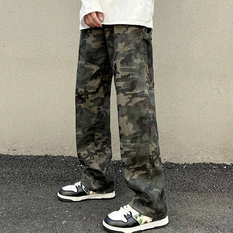 Outdoor Camouflage Men Cargo Jeans America Style Multi-Pockets Training Tractical Military Sport Straight Casual Loose Trousers